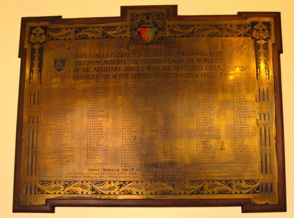 Boer War Memorial Coventry Auxiliary Forces Volunteers #1