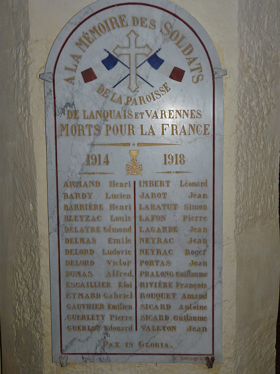 World War I Memorial Parish of Lanquais and Varennes #1