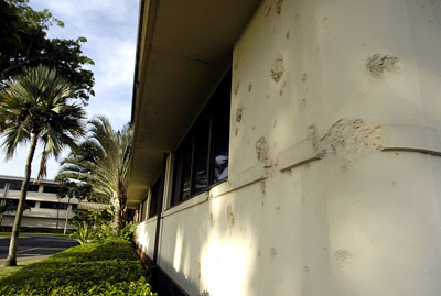 Bullet holes Pacific Air Force HQ