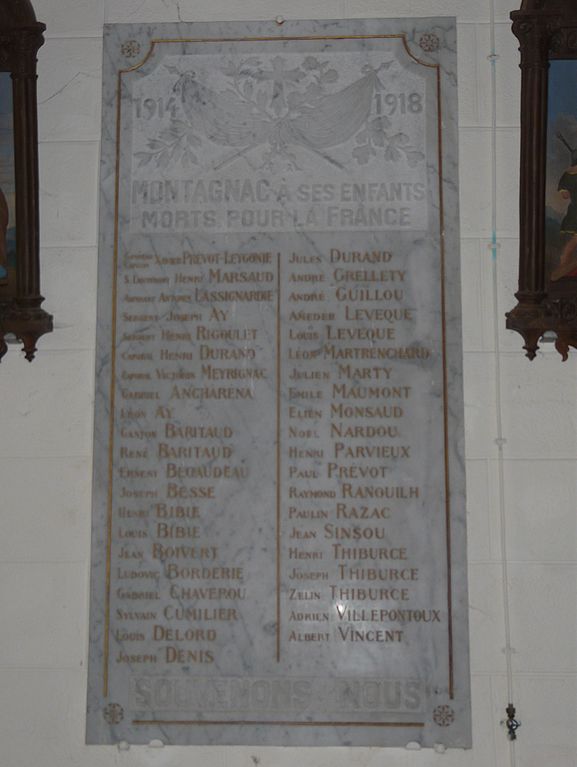 Monument Eerste Wereldoorlog Kerk Montagnac-la-Crempse