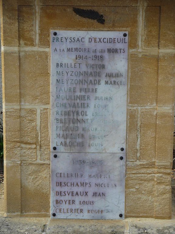 Oorlogsmonument Preyssac-d'Excideuil