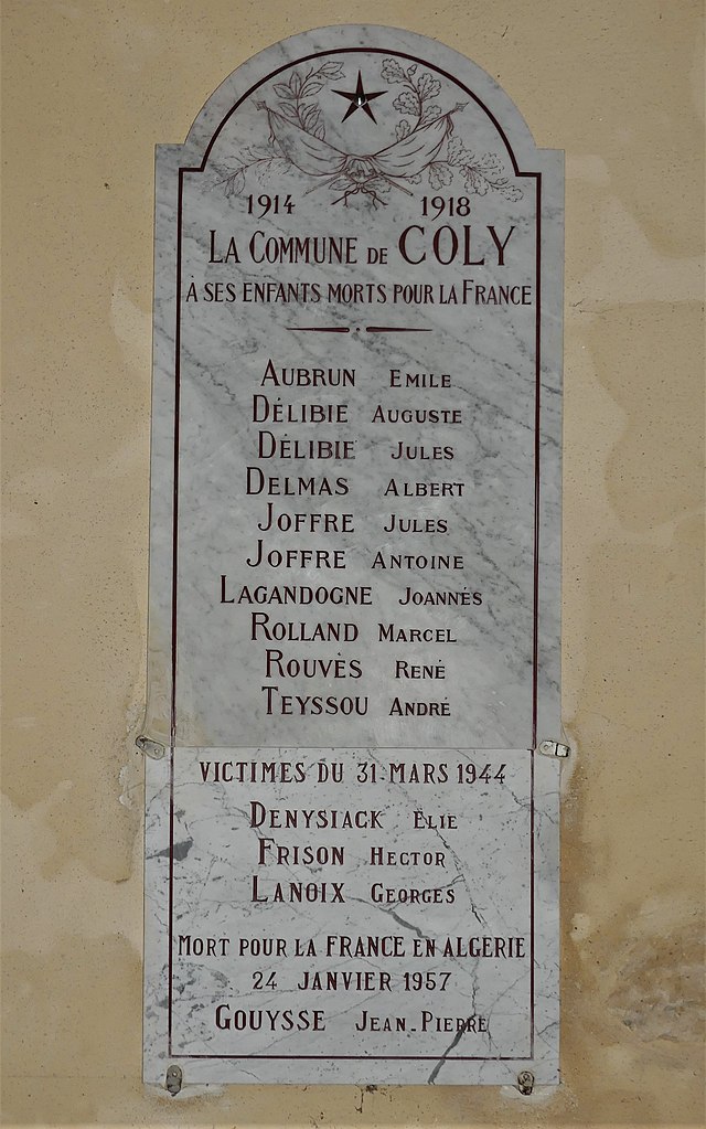 Oorlogsmonument Kerk Coly