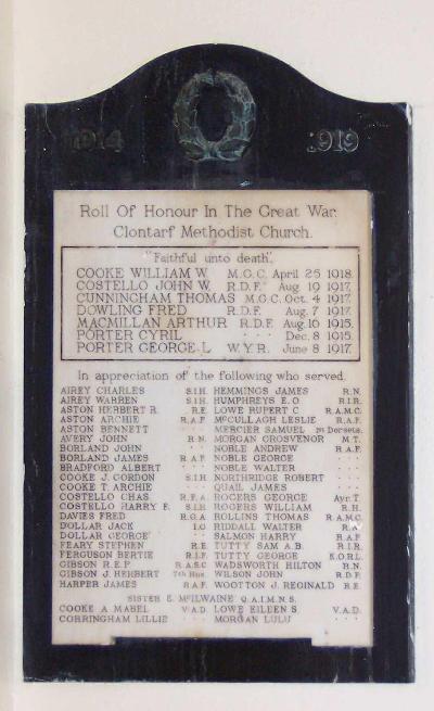 Roll of Honour Clontarf Methodist Church #1