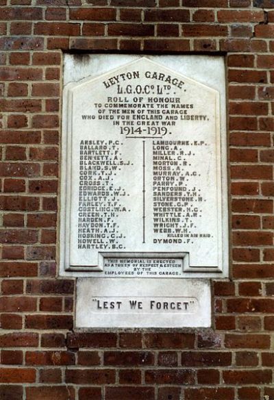 War Memorial Leyton Garage