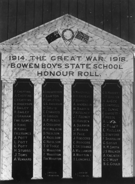 Roll of Honour Bowen Boys State School #1