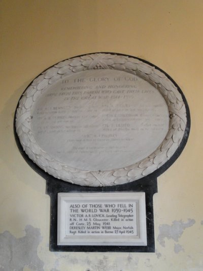 War Memorial Riddlesworth Church