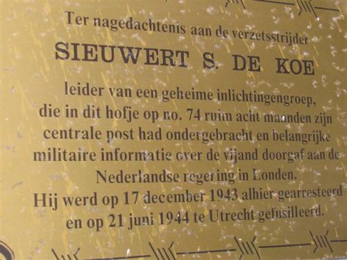 Memorial Resistance Fighter Sieuwert S. de Koe #1