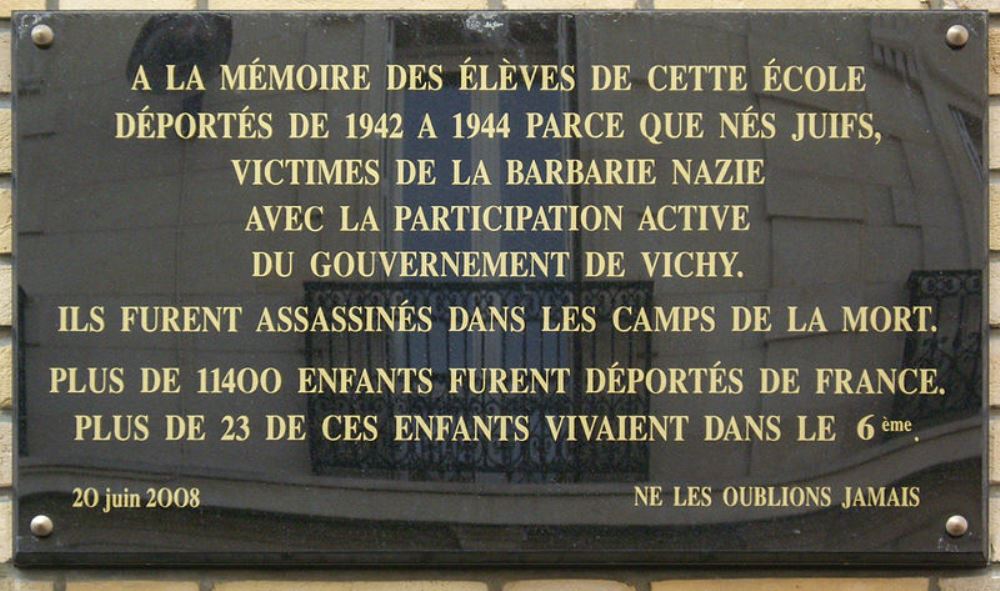 Plaque Deportation École Madame