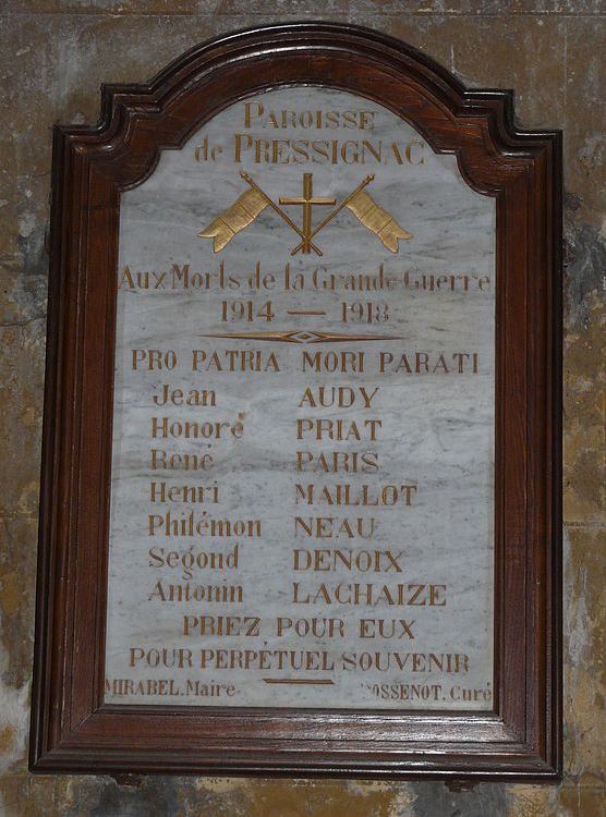 World War I Memorial Parish of Pressignac #1