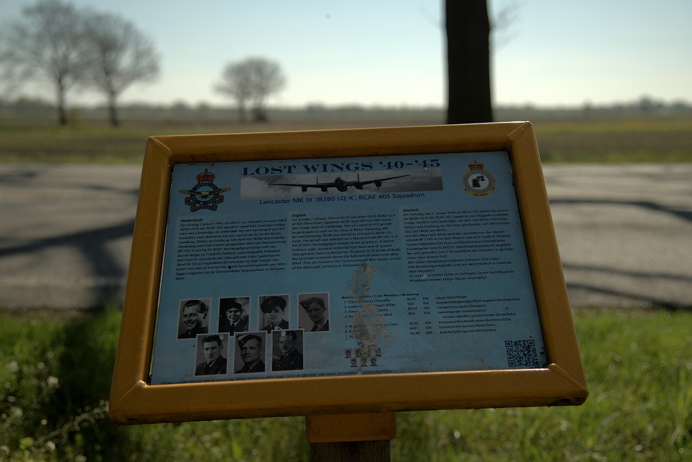 Herinneringsbord Crashlocatie Lancaster JB280 LQ-K, 405 Squadron RCAF #3