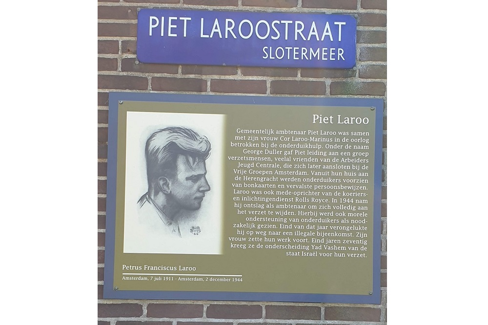 Herdenkingsborden Slotermeer Piet Laroostraat