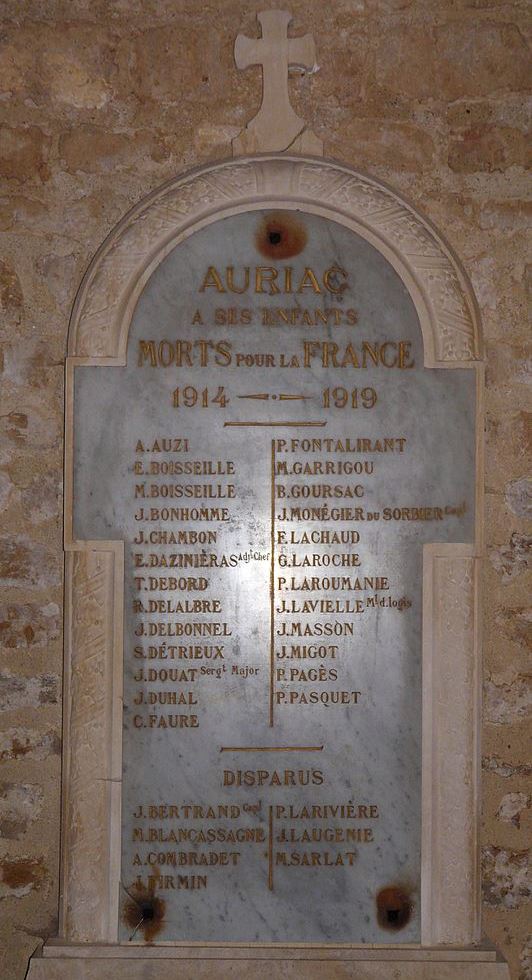 Monument Eerste Wereldoorlog Auriac-du-Prigord