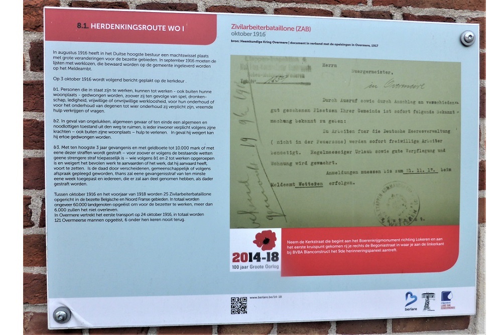 Herdenkingsroute 100 jaar Groote Oorlog - Informatiebord 8 #1